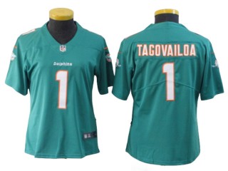 Women Miami Dolphins #1 Tua Tagovailoa Vapor Limited Jersey - Aqua/White/Orange