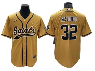 New Orleans Saints #32 Tyrann Mathieu Baseball Style Jersey - Black/White/Gold