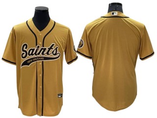 New Orleans Saints Blank Baseball Style Jersey - Black/White/Gold