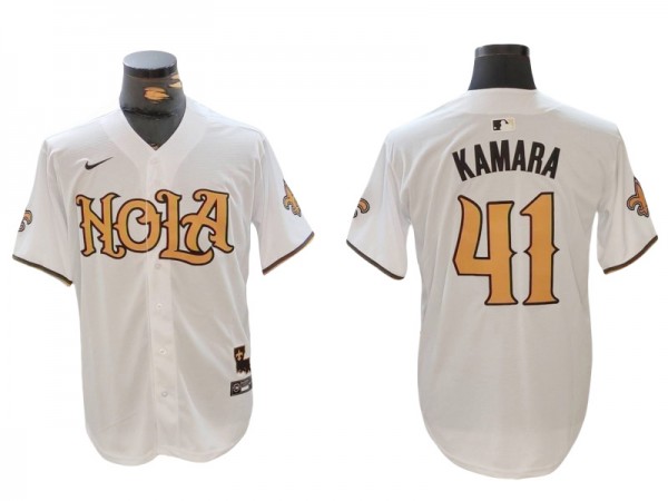 New Orleans Saints #41 Alvin Kamara Baseball 2024 Jersey-Black & White & Gold