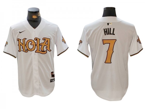 New Orleans Saints #7 Taysom Hill Baseball 2024 Jersey-Black & White & Gold