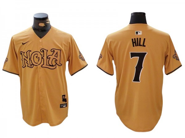 New Orleans Saints #7 Taysom Hill Baseball 2024 Jersey-Black & White & Gold