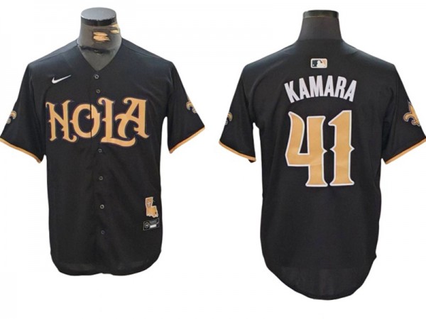 New Orleans Saints #41 Alvin Kamara Baseball 2024 Jersey-Black & White & Gold