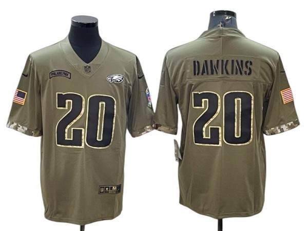 Philadelphia Eagles #20 Brian Dawkins 2022 Olive Salute To Service Limited Jersey