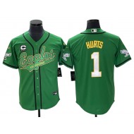 Philadelphia Eagles #1 Jalen Hurts Baseball Style Jersey - Black/White/Kelly Green