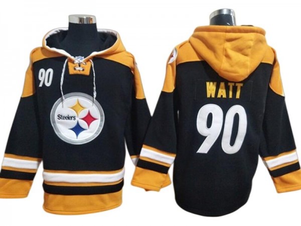 Pittsburgh Steelers #90 T. J. Watt Black Pullover Hoodie