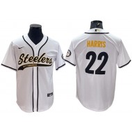 Pittsburgh Steelers #22 Najee Harris Baseball Style Jersey - White/Gold/Black