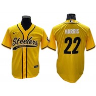 Pittsburgh Steelers #22 Najee Harris Baseball Style Jersey - White/Gold/Black