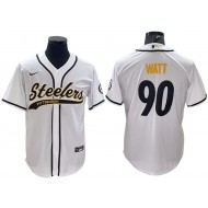 Pittsburgh Steelers #90 T.J. Watt Baseball Style Jersey - Black/White/Gold