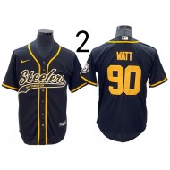 Pittsburgh Steelers #90 T.J. Watt Baseball Style Jersey - Black/White/Gold