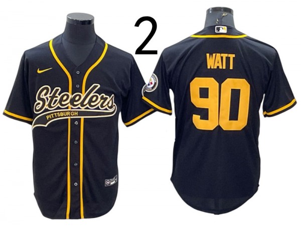 Pittsburgh Steelers #90 T.J. Watt Baseball Style Jersey - Black/White/Gold