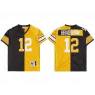 M&N Pittsburgh Steelers #12 Terry Bradshaw Black/Gold 1973 Split Legacy Jersey