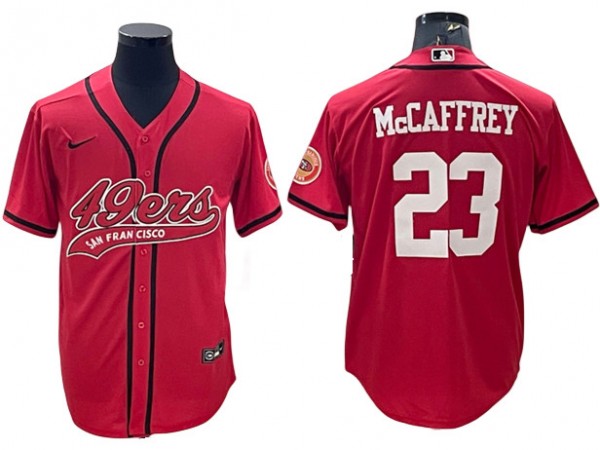 San Francisco 49ers #23 Christian McCaffrey Baseball Style Jersey - Red/Blac/White/Gold