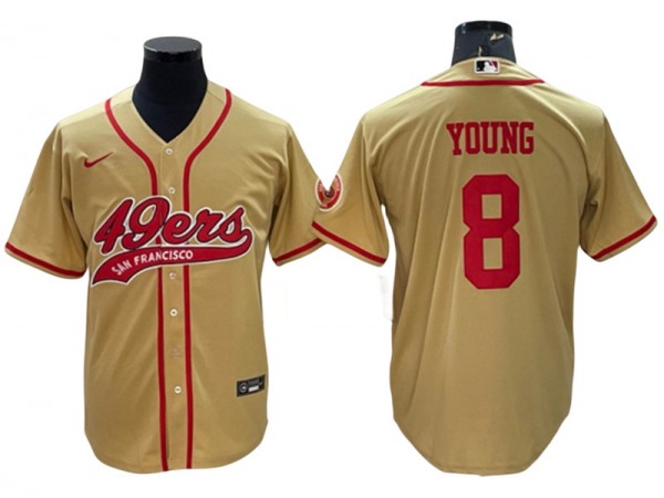 San Francisco 49ers #8 Steve Young Baseball Style Jersey - Red/White/Gold/Black