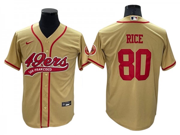 San Francisco 49ers #80 Jerry Rice Baseball Style Jersey - Red/Gold/Black/White/Olive