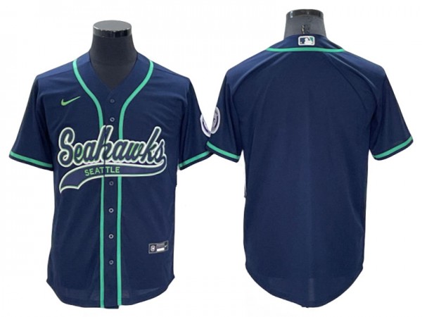 Seattle Seahawks Baseball Style Jersey - Navy/Gray/Neon Green