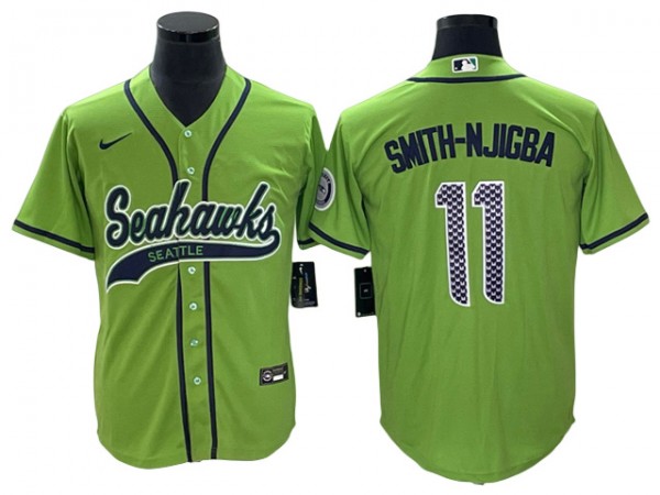 Seattle Seahawks #11 Jaxon Smith-Njigba Baseball Style Jersey - Navy/Gray/Neon Green