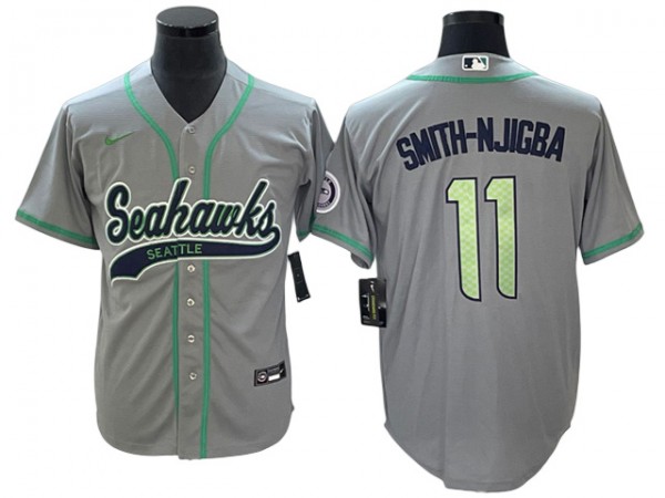 Seattle Seahawks #11 Jaxon Smith-Njigba Baseball Style Jersey - Navy/Gray/Neon Green