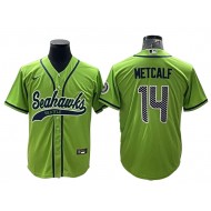 Seattle Seahawks #14 DK Metcalf Baseball Style Jersey - Navy/Gray/Neon Green