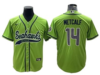 Seattle Seahawks #14 DK Metcalf Baseball Style Jersey - Navy/Gray/Neon Green