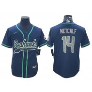 Seattle Seahawks #14 DK Metcalf Baseball Style Jersey - Navy/Gray/Neon Green