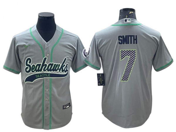 Seattle Seahawks #7 Geno Smith Baseball Style Jersey - Navy/Gray/Green