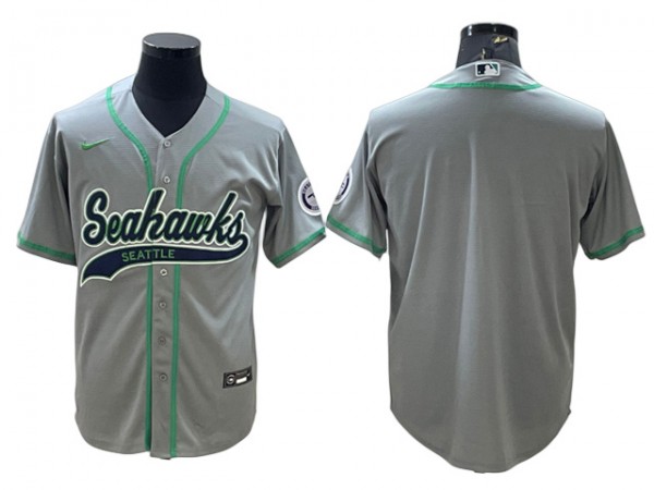 Seattle Seahawks Baseball Style Jersey - Navy/Gray/Neon Green