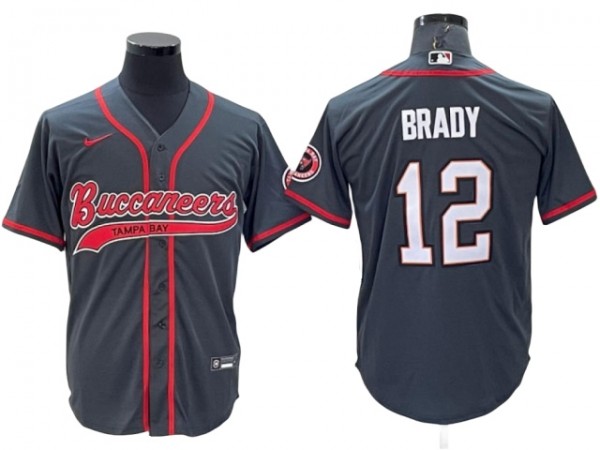 Tampa Bay Buccaneers #12 Tom Brady Baseball Style Jersey - Gray/Yellow/Red/White/Black