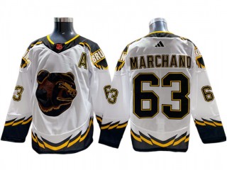 Boston Bruins #63 Brad Marchand White 2022/23 Reverse Retro Jersey