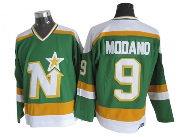 Dallas Stars #9 Mike Modano 1980's Vintage CCM Jersey - Green/White