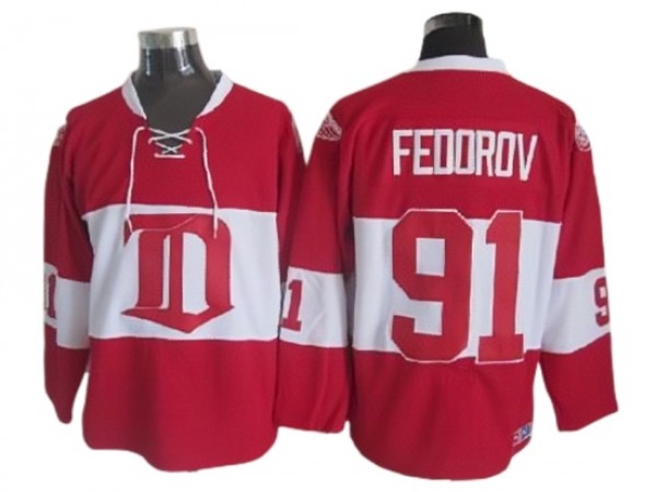 Detroit Red Wings #91 Sergei Fedorov 2009 Vintage CCM Jersey - White/Red