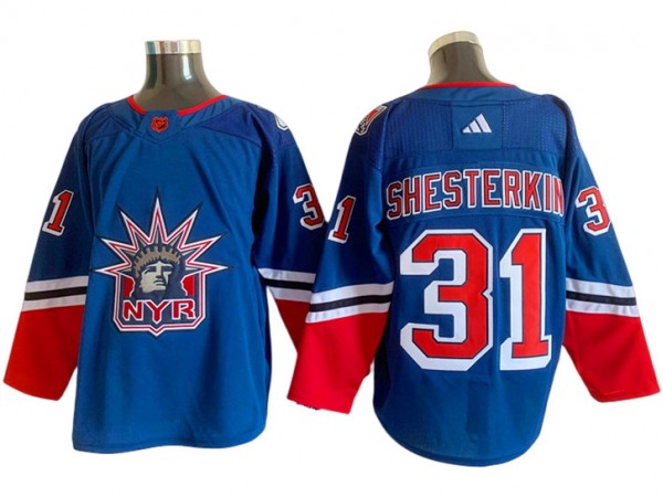 New York Rangers #31 Igor Shesterkin Blue 2022/23 Reverse Retro Jersey