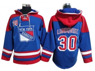 New York Rangers #30 Henrik Lundqvist Blue Ageless Must-Have Lace-Up Pullover Hoodie