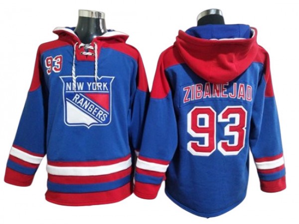 New York Rangers #93 Mika Zibanejad Blue Ageless Must-Have Lace-Up Pullover Hoodie