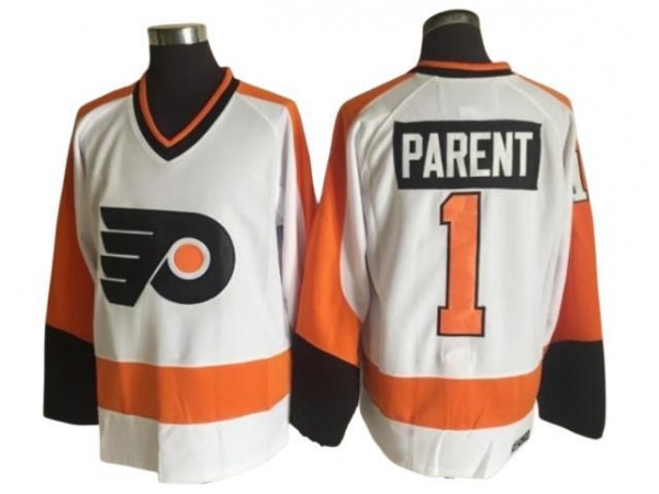 Philadelphia Flyers #1 Bernie Parent Vintage CCM Jersey - Orange/White