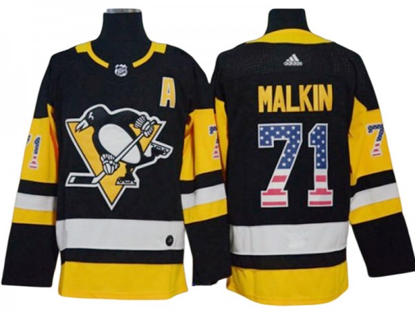 Pittsburgh Penguins #71 Evgeni Malkin USA Flag Fashion Jersey - Black