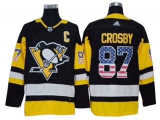 Pittsburgh Penguins #87 Sidney Crosby USA Flag Fashion Jersey - Black