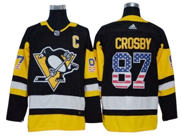 Pittsburgh Penguins #87 Sidney Crosby USA Flag Fashion Jersey - Black