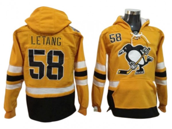 Pittsburgh Penguins #58 Kris Letang One Front Pocket Pullover Hoodie - Yellow