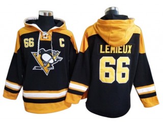 Pittsburgh Penguins #66 Mario Lemieux Black Ageless Must-Have Lace-Up Pullover Hoodie