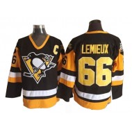 Pittsburgh Penguins #66 Mario Lemieux Vintage CCM Jersey - Black/White/Yellow