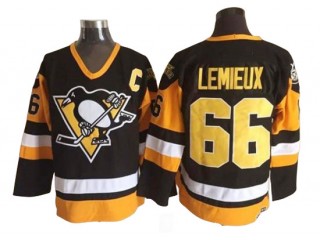 Pittsburgh Penguins #66 Mario Lemieux Vintage CCM Jersey - Black/White/Yellow