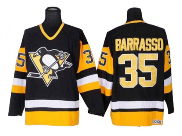 Pittsburgh Penguins #35 Tom Barrasso Vintage CCM Jersey - Black/White/Yellow