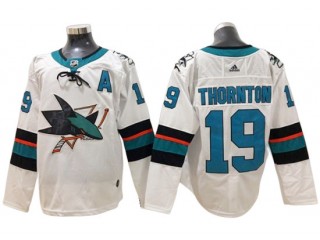 San Jose Sharks #19 Joe Thornton White Away Jersey