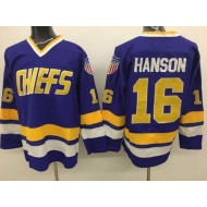 Slap Shot Charlestown Chiefs #16 Jack Hanson Blue Movie Hockey Jersey