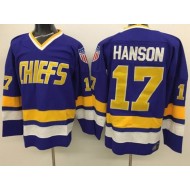 Slap Shot Charlestown Chiefs #17 Steve Hanson Blue Movie Hockey Jersey