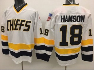 Slap Shot Charlestown Chiefs #18 Jeff Hanson White Movie Hockey Jersey