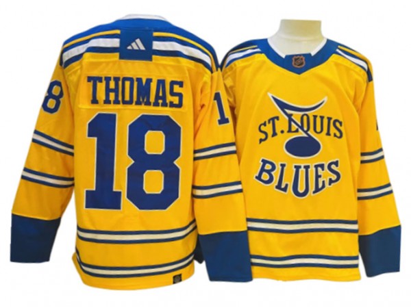 St. Louis Blues #18 Robert Thomas Yellow 2022/23 Reverse Retro Jersey