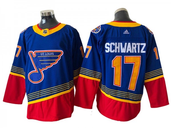 St. Louis Blues #17 Jaden Schwartz Blue-Red Vintage Jersey