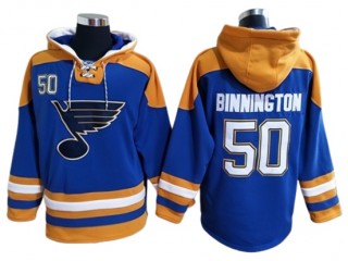 St. Louis Blues #50 Jordan Binnington Blue Ageless Must-Have Lace-Up Pullover Hoodie